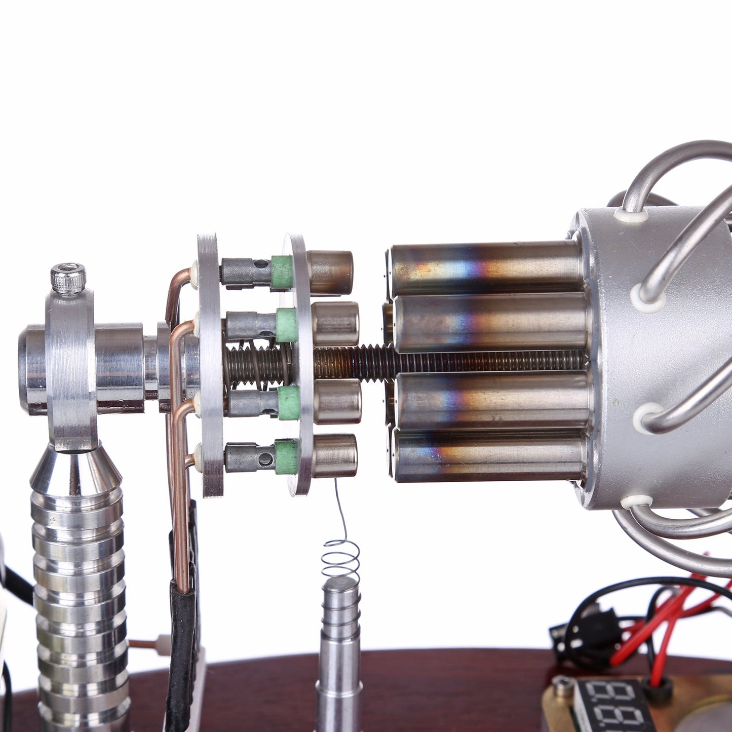 16-Cylinder Swash Plate Stirling Engine Generator with LED Display and Digital Voltage Meter - Educational STEM Model Multi-Cylinder Stirling Engine Diyengmod