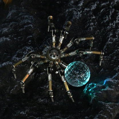 Glowing 3D Metal Spider Model DIY Kit with LED Crystal Ball - Over 270 Pieces 3D Puzzle Model Kit Diyengmod