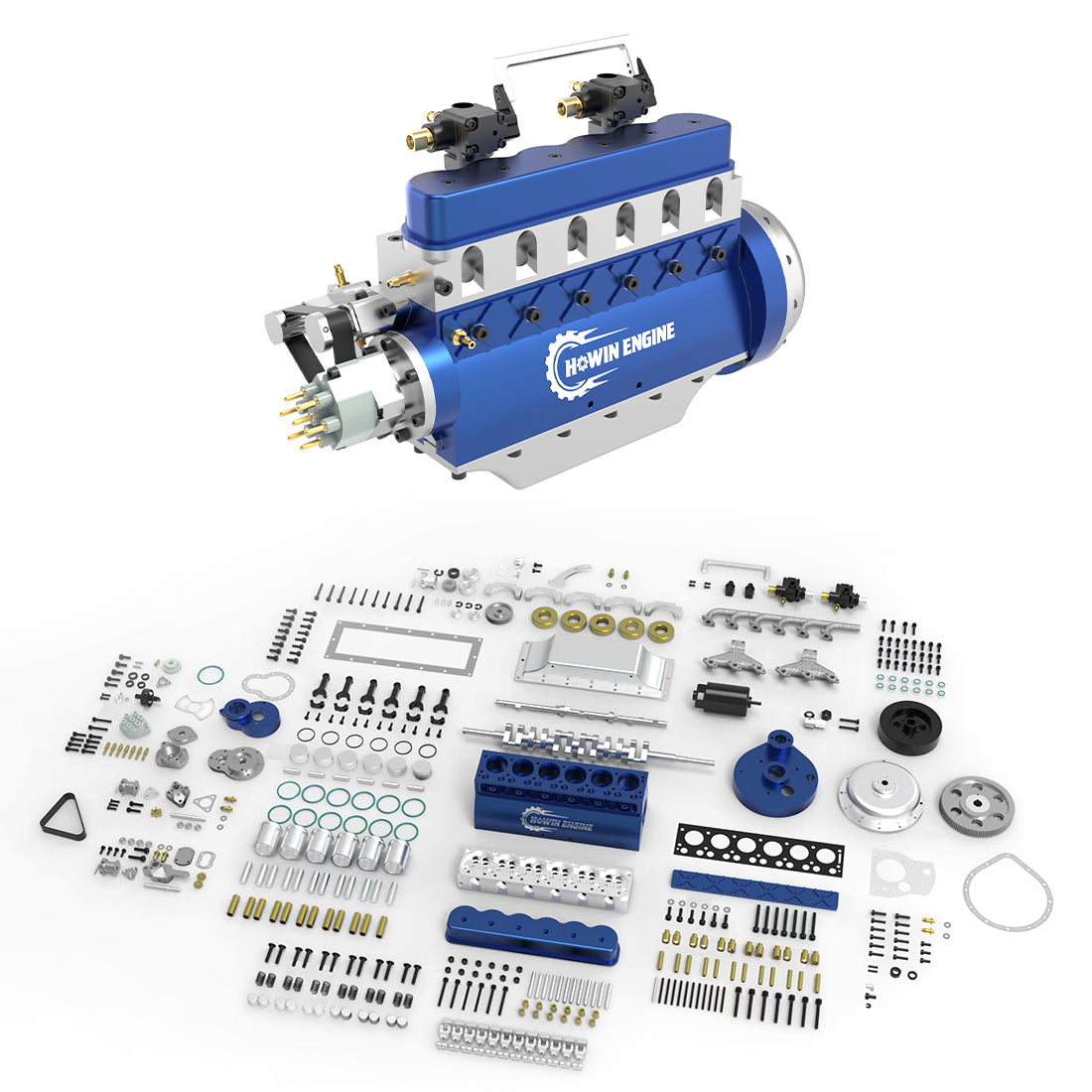 HOWIN L6-210 21cc Mini Inline Six-Cylinder Four-Stroke Water-Cooled Gasoline Engine Model Kit for DIY Enthusiasts DIY Engine Diyengmod