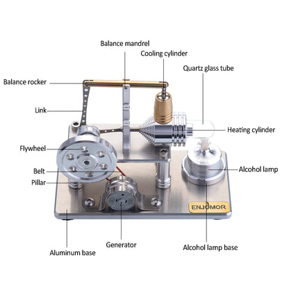 ENJOMOR Educational Hot Air Stirling Engine Model with LED Generator - STEM Science Kit Stirling Engine with LED Diyengmod