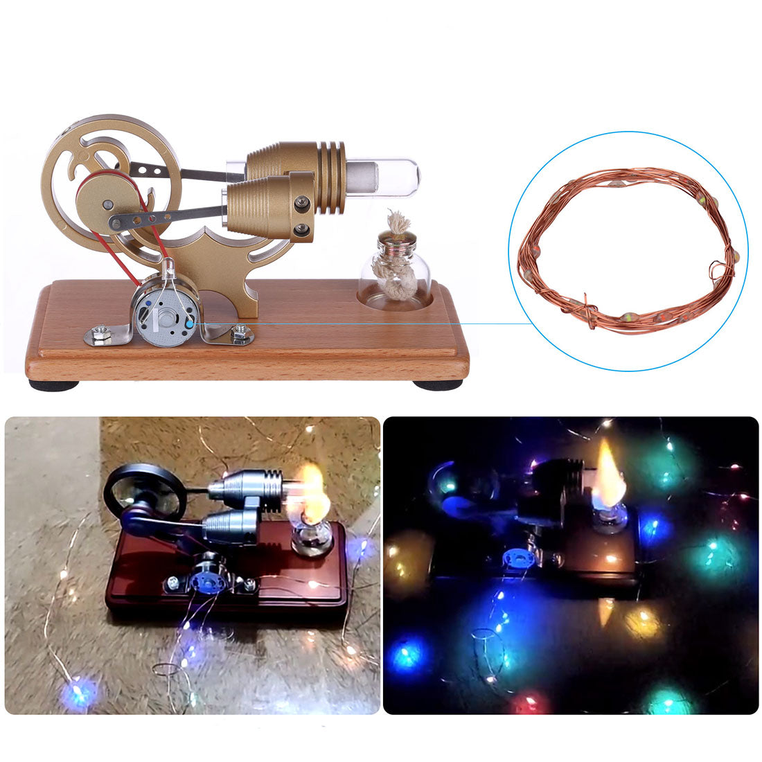 ENJOMOR Vintage γ-Shape Stirling Engine Kit with LED Illumination - Educational DIY STEM Toy Stirling Engine Diyengmod