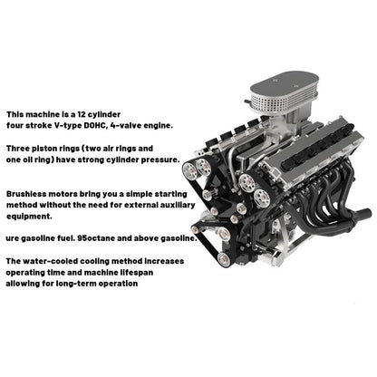 ENJOMOR GS-V12 72CC DOHC V12 Engine – High-Performance Water-Cooled Gasoline Engine Model with Electric Start Engine Model Diyengmod