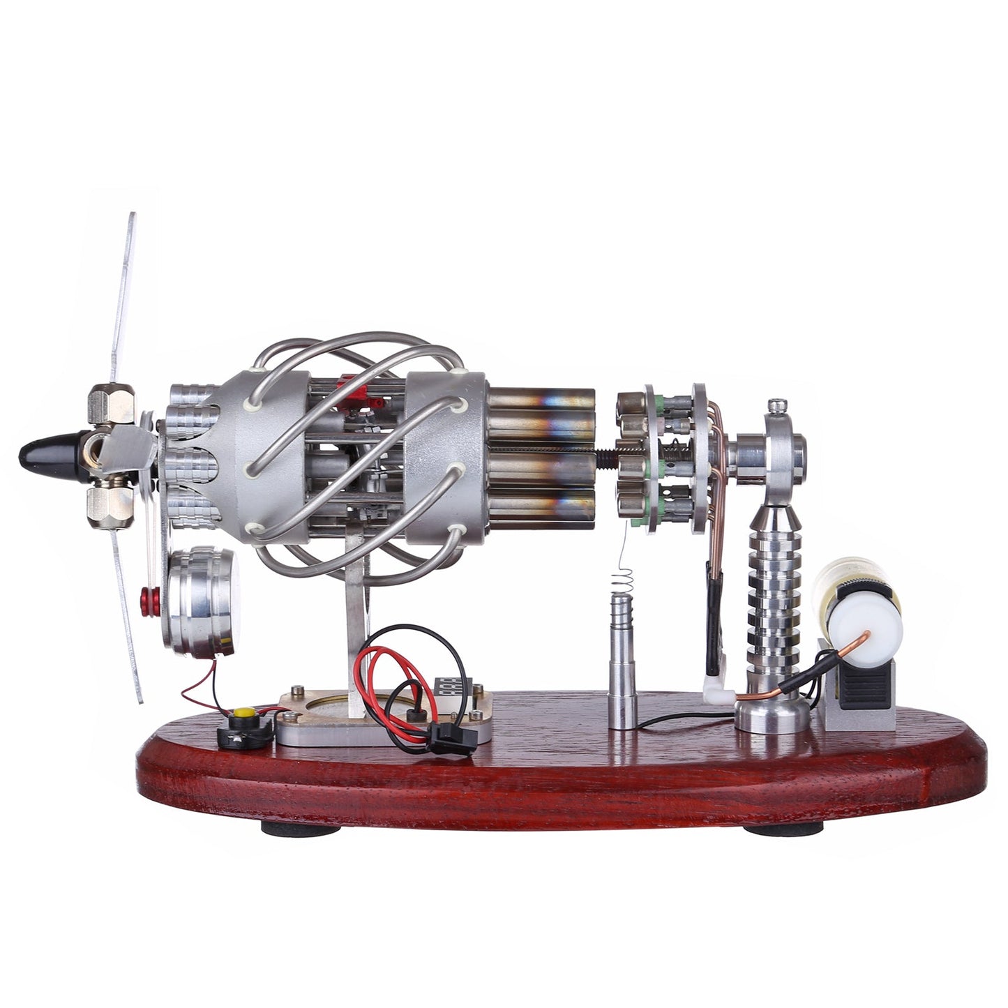 16-Cylinder Swash Plate Stirling Engine Generator with LED Display and Digital Voltage Meter - Educational STEM Model Multi-Cylinder Stirling Engine Diyengmod