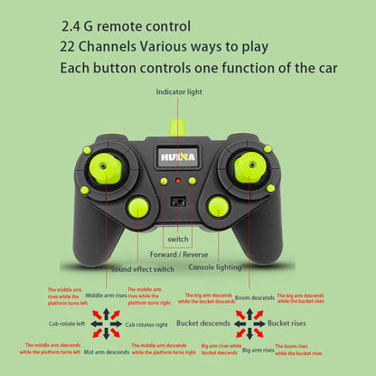 HUI NA 4-in-1 1:14 Scale Remote Control Excavator with 22 Channels – Perfect Engineering Vehicle Gift for Kids, Teens, and Adults RC Truck Diyengmod