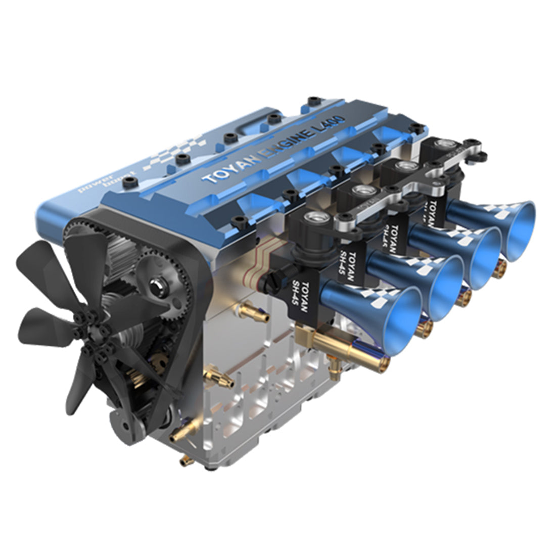 TOYAN FS-L400 14cc Inline 4-Cylinder Nitro Engine Model for 1:8 and 1:10 RC Cars, Boats, and Airplanes - DIY KIT Version Toyan Engine Diyengmod Blue