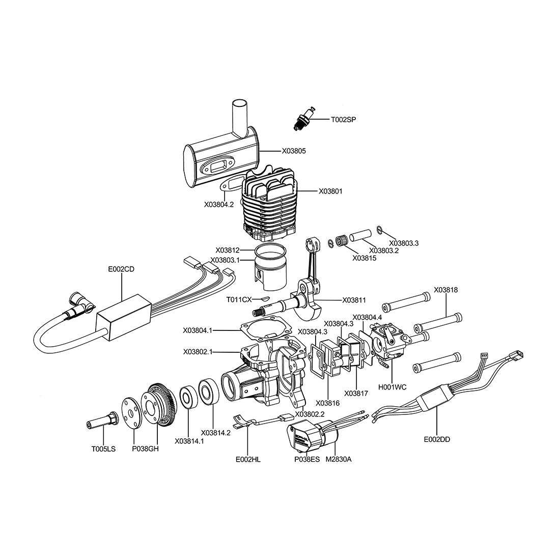 EPHIL X-38cc-S Pro Two-Stroke Electric Start Gasoline Engine for Fixed-Wing Aircraft Models Engine Models Diyengmod