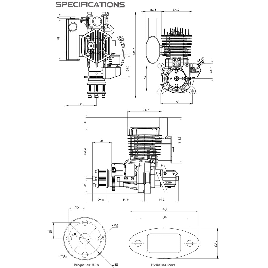 EPHIL X-38cc-S Pro Two-Stroke Electric Start Gasoline Engine for Fixed-Wing Aircraft Models Engine Models Diyengmod