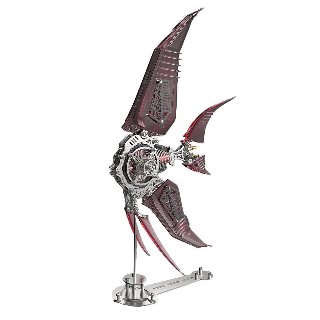 Vibrant Steampunk Mechanical Angelfish 3D Assembly Model Kit with Unique Creative Fins - DIYEngMod 3D Puzzle Model Kit Diyengmod Red