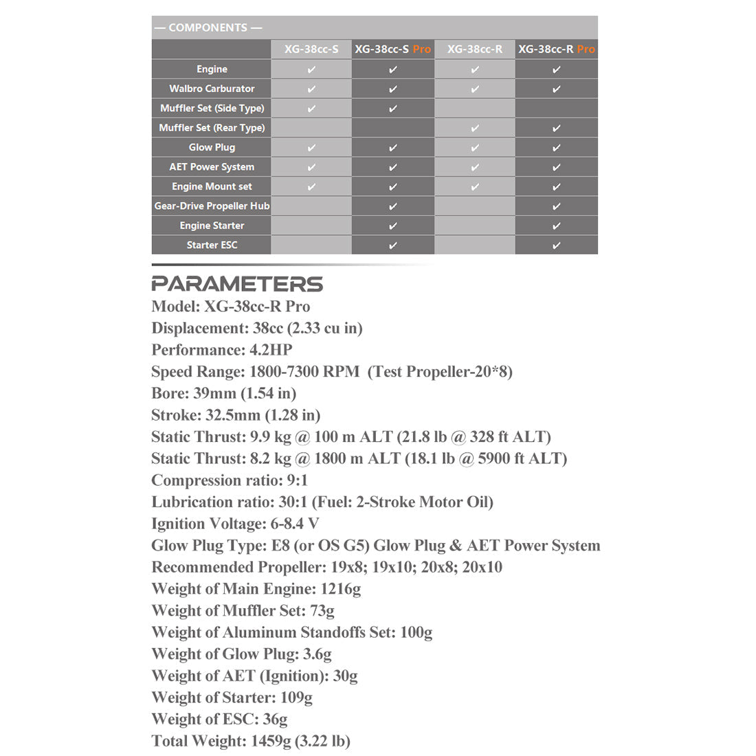 EPHIL XG-38cc-R Pro Electric Start Two-Stroke Gasoline Engine for Fixed-Wing Aircraft Models Engine Models Diyengmod