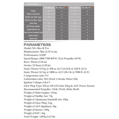 EPHIL XG-38cc-R Pro Electric Start Two-Stroke Gasoline Engine for Fixed-Wing Aircraft Models Engine Models Diyengmod