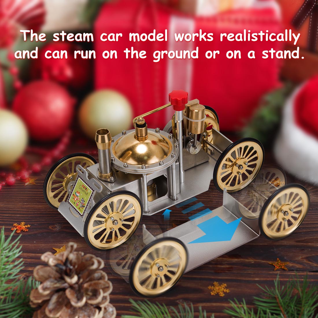 ENJOMOR Vintage Steam-Powered Automobile Model - Retro Educational STEM Toy for Christmas Gift Collection Engine Model Diyengmod