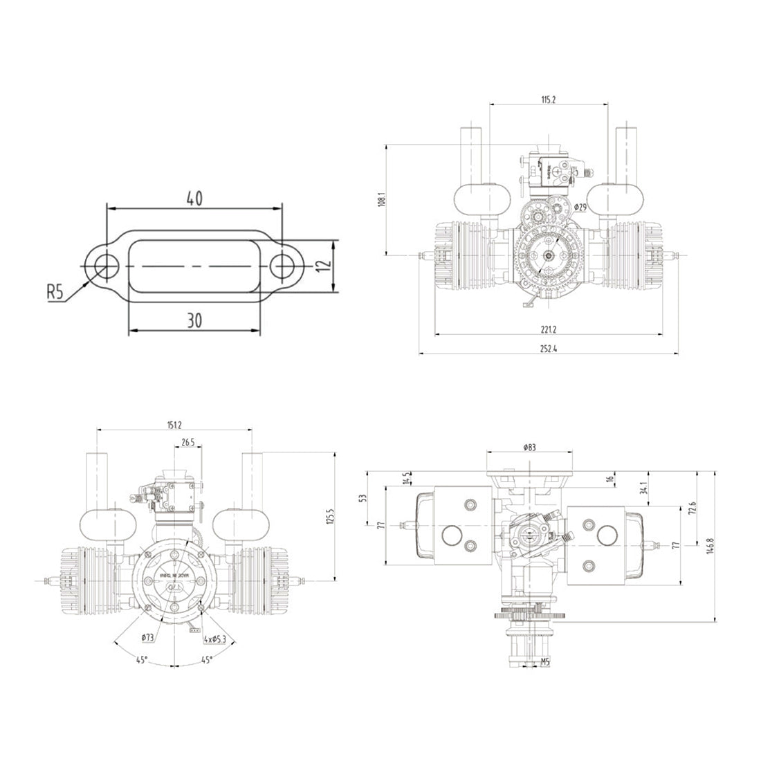 70cc Dual-Cylinder Two-Stroke Air-Cooled Gasoline Engine with Electric Start for Fixed-Wing RC Aircraft Engine Models Diyengmod