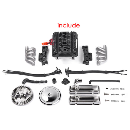 V8 Engine Hood Kit with Dual Fans for 1/10 RC Cars - GRC F82 Motor DIY Assembly Engine Models Diyengmod