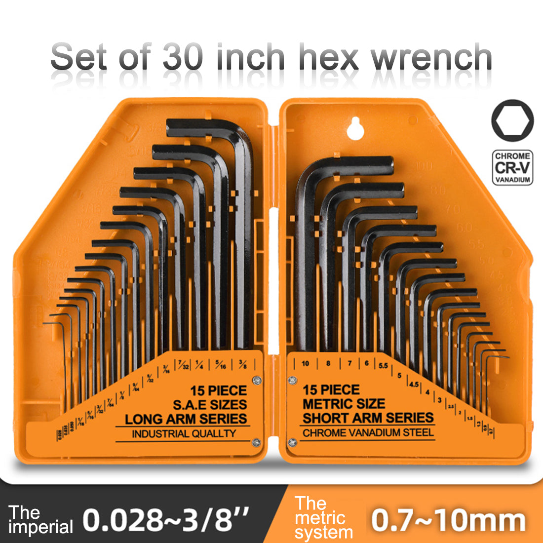 30-Piece Metric and Imperial Hex Key Wrench Set for DIY Projects - Precision Tool Kit Accessories Diyengmod