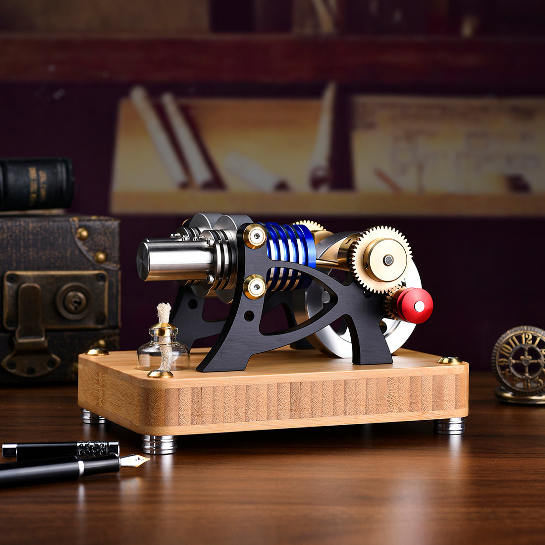 ENJOMOR Alpha Double-Cylinder Dual-Piston Hot Air Stirling Engine Model for Science and Education Enthusiasts Engine Models Diyengmod