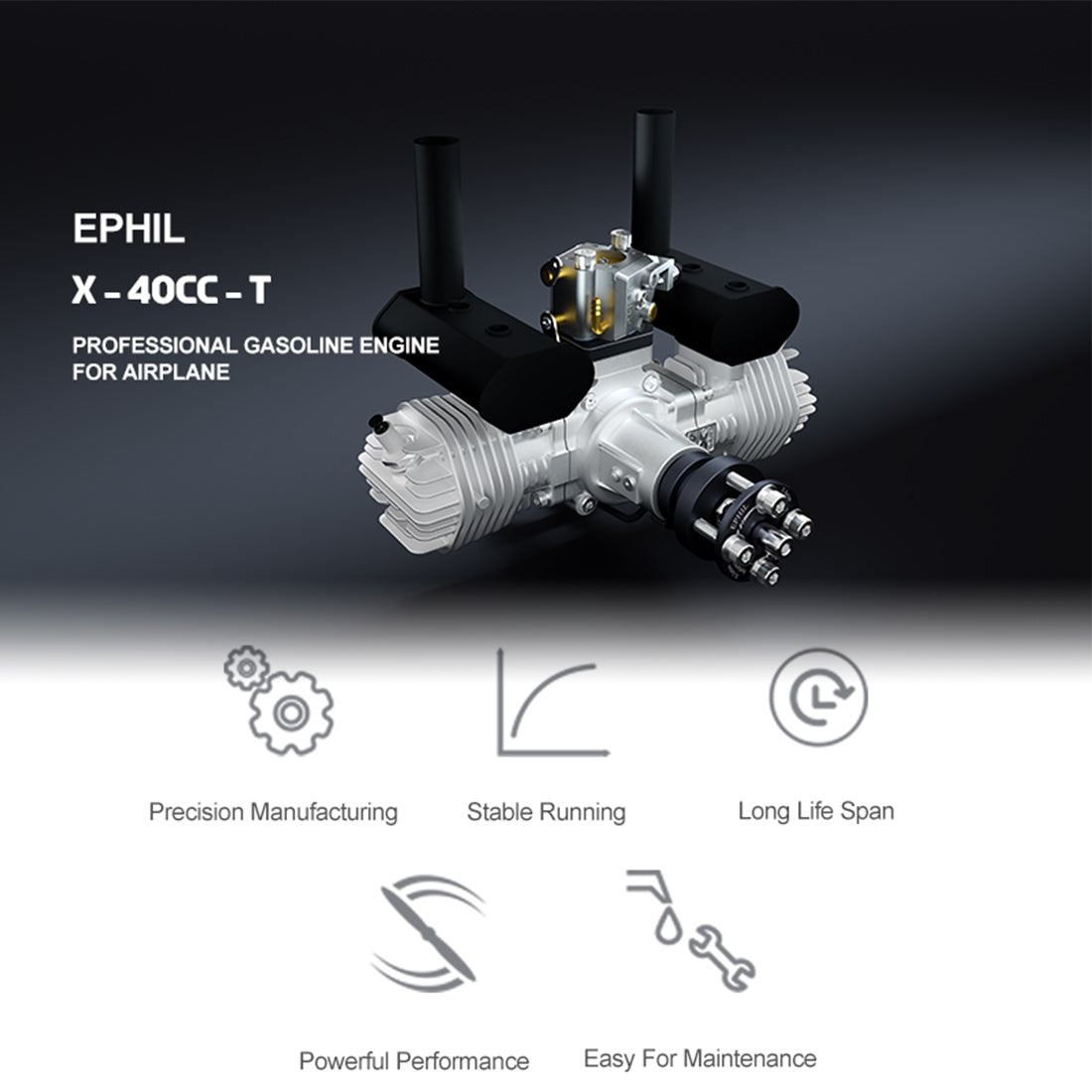 EPHIL XG-40cc-T High-Performance Twin-Cylinder Gas Engine for Fixed-Wing Model Aircraft Engine Models Diyengmod