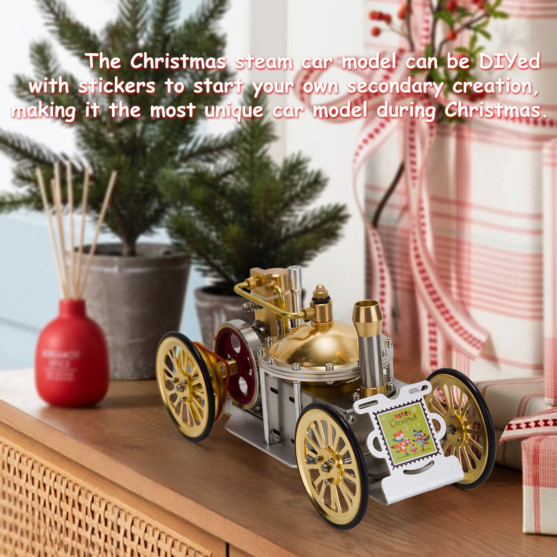 ENJOMOR Vintage Steam-Powered Automobile Model - Retro Educational STEM Toy for Christmas Gift Collection Engine Model Diyengmod