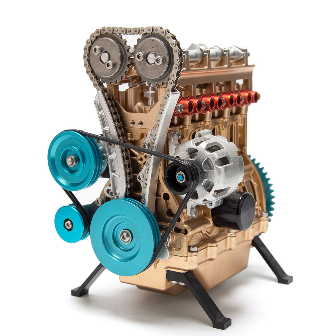 Full Metal TECHING L4 Working Engine Model - Assembled 4 Cylinder Car Engine Replica - Like New Condition - Perfect for Collectors DIY Engine Diyengmod Assembled