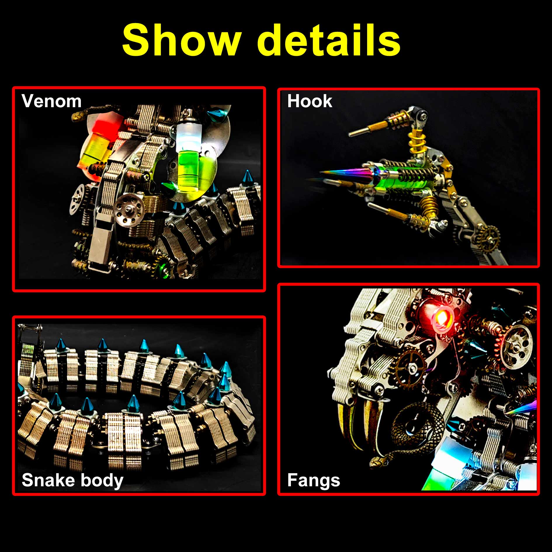 Realistic 3D Metal Cobra Snake Mechanical Model Kit - 1000+ Pieces Creative DIY Gift 3D Puzzle Model Kit Diyengmod