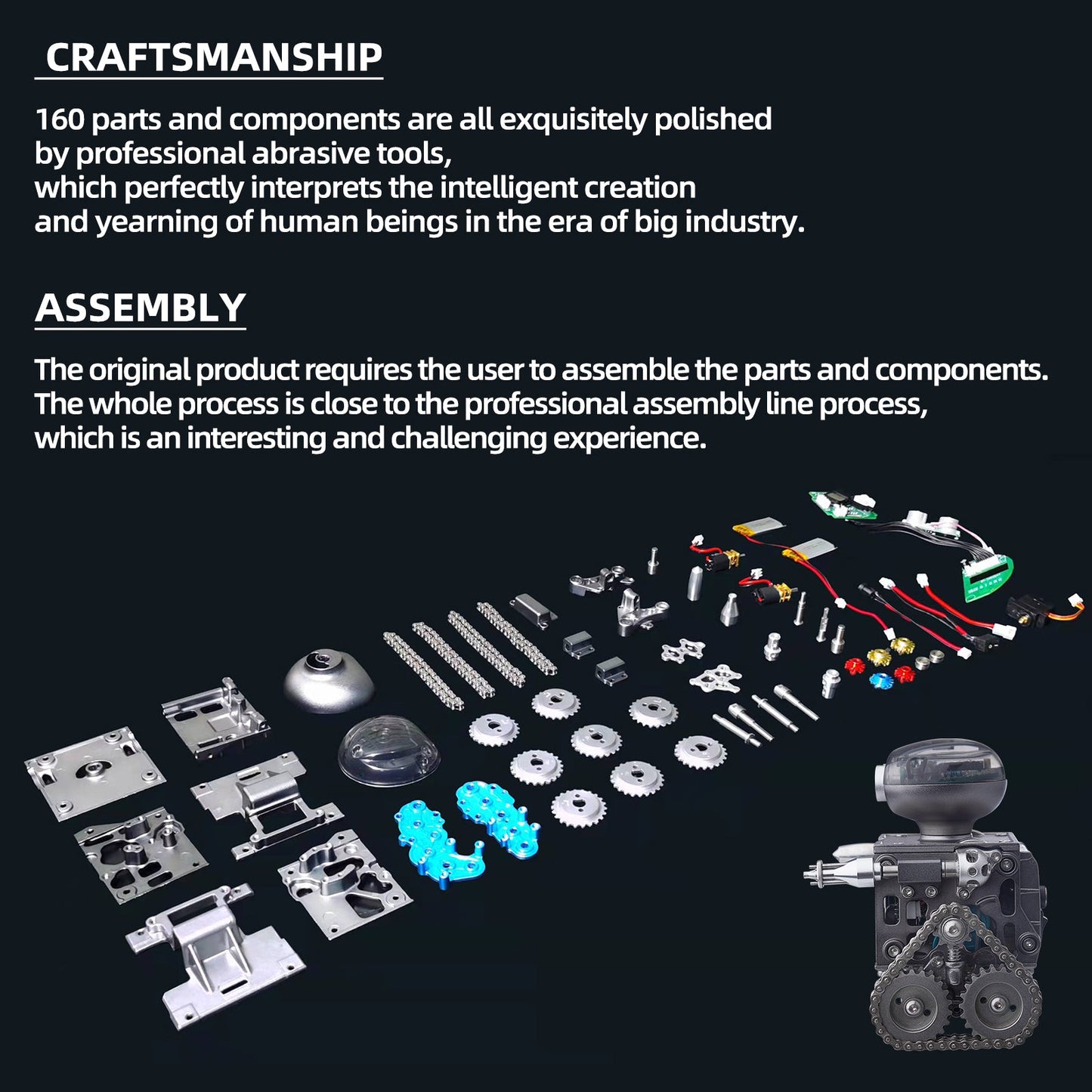 Robotic Crawler Assembly Kit: 160-Piece Educational DIY Toy with Bluetooth Speaker and Mobile Control Engine Model Diyengmod