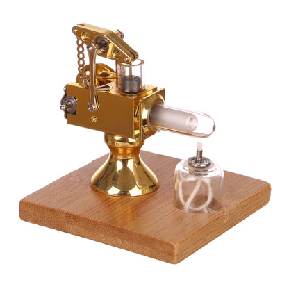 Golden Mini Balance Stirling Engine Model with Quartz Heating Cylinder and Wooden Base Stirling Engine Diyengmod