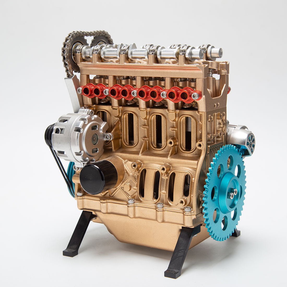 Full Metal TECHING L4 Working Engine Model - Assembled 4 Cylinder Car Engine Replica - Like New Condition - Perfect for Collectors DIY Engine Diyengmod