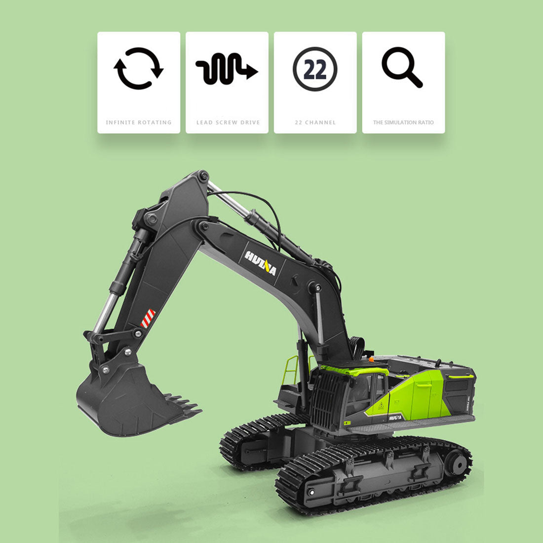 HUI NA 4-in-1 1:14 Scale Remote Control Excavator with 22 Channels – Perfect Engineering Vehicle Gift for Kids, Teens, and Adults RC Truck Diyengmod