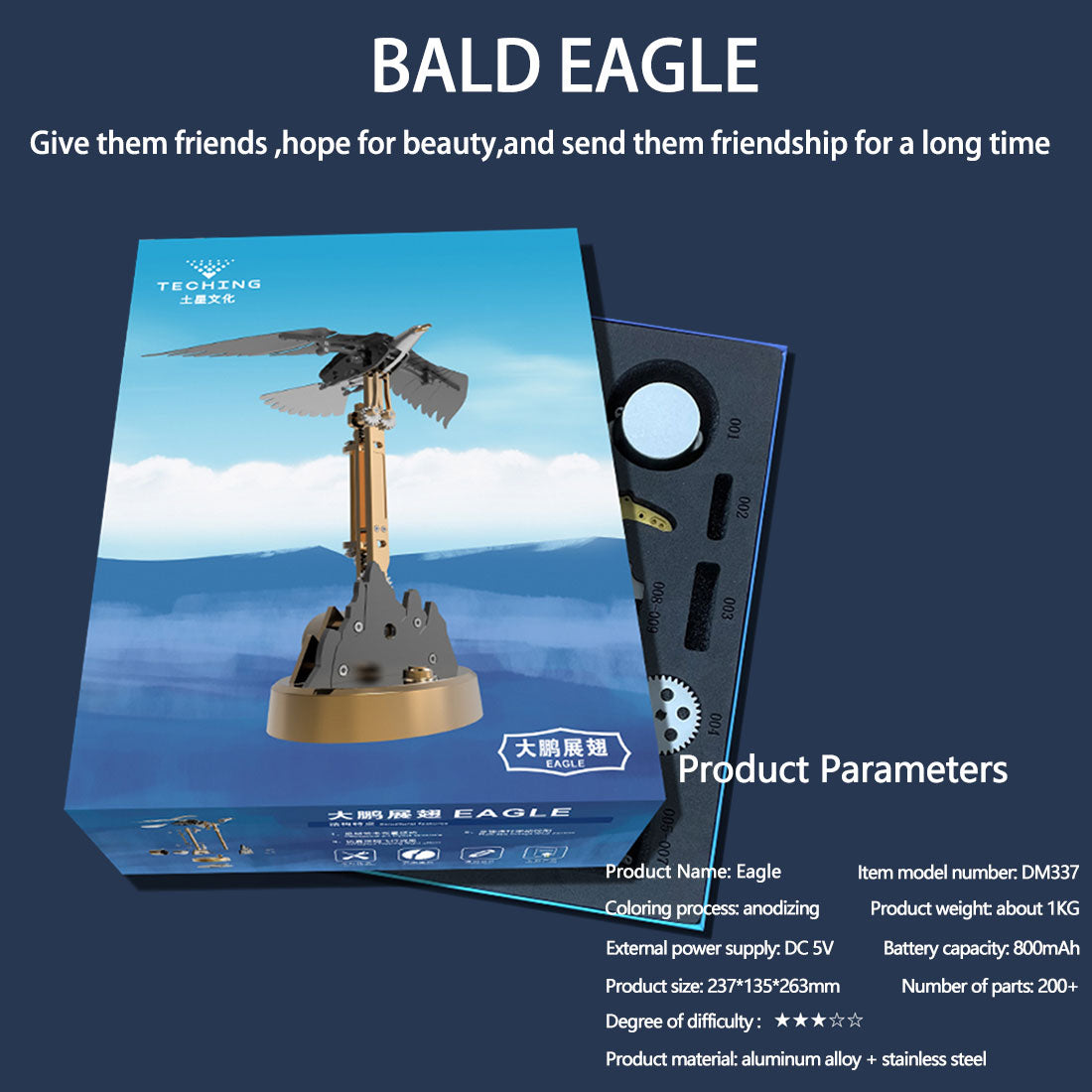 3D Mechanical Bald Eagle Model Kit with Flapping Wings - STEM Educational Sculpture for All Ages 3D Puzzle Model Kit Diyengmod