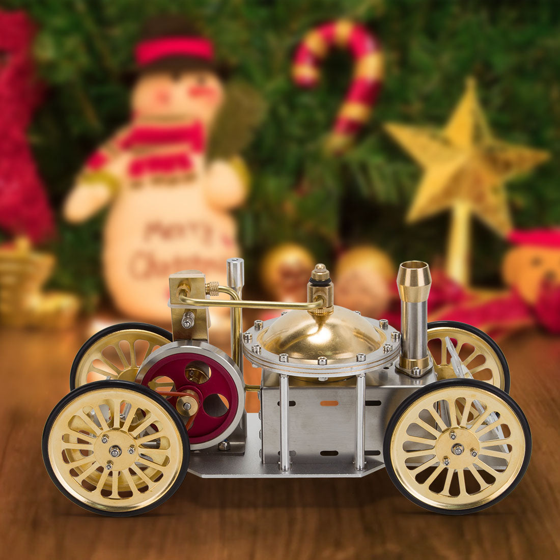 ENJOMOR Vintage Steam-Powered Automobile Model - Retro Educational STEM Toy for Christmas Gift Collection Engine Model Diyengmod