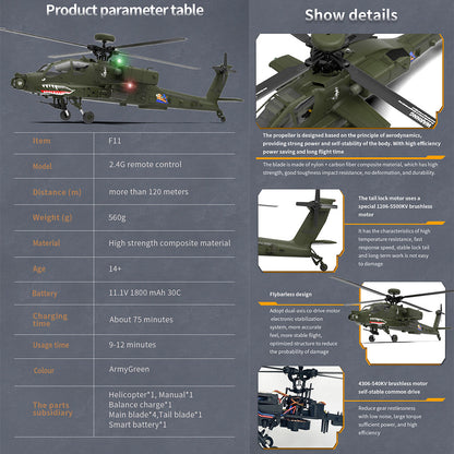 YU XIANG F11 AH-64 1/32 Scale 2.4G 6CH Ready-to-Fly Helicopter Model - DIY Eng Mod helicopter Diyengmod