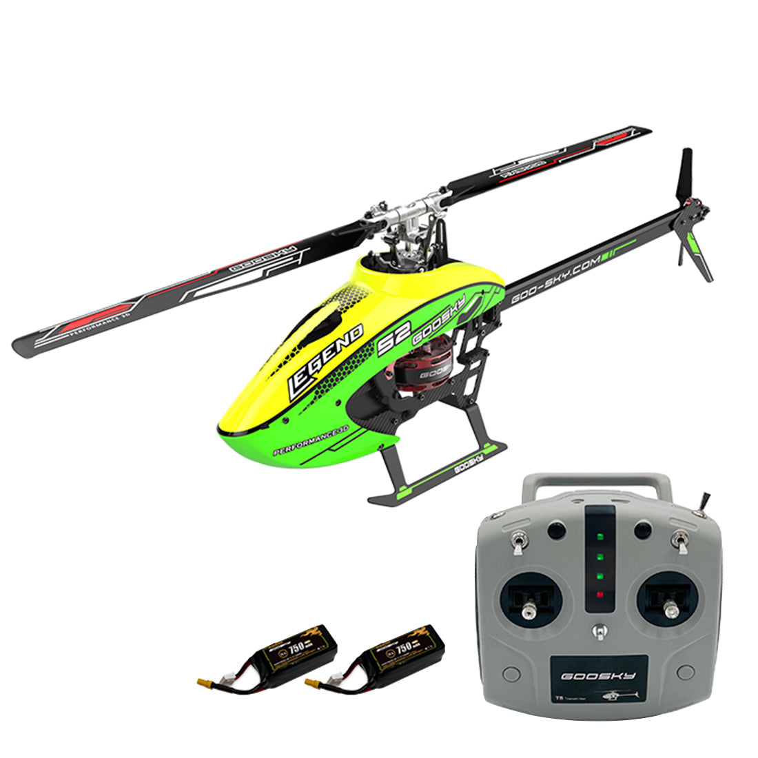 GOOSKY S2 6CH 3D Aerobatic RC Helicopter - Dual Brushless Motor Ready-to-Fly Model RC Airplane Diyengmod Green & Yellow Right-hand Flight Control