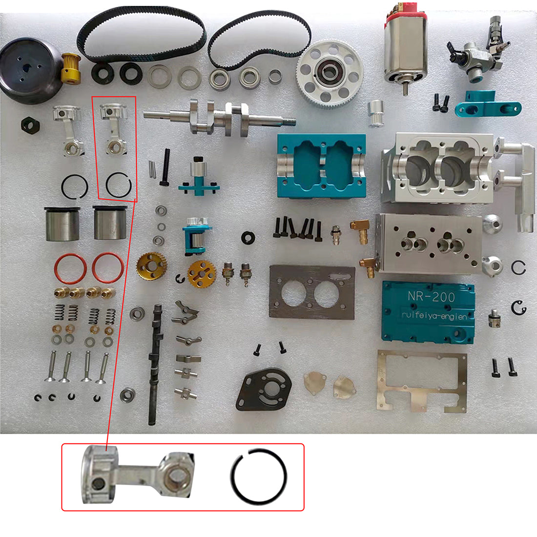 Piston and Connecting Rod Assembly with Piston Ring for NR-200 Engine - DIYEngMod Accessories Diyengmod