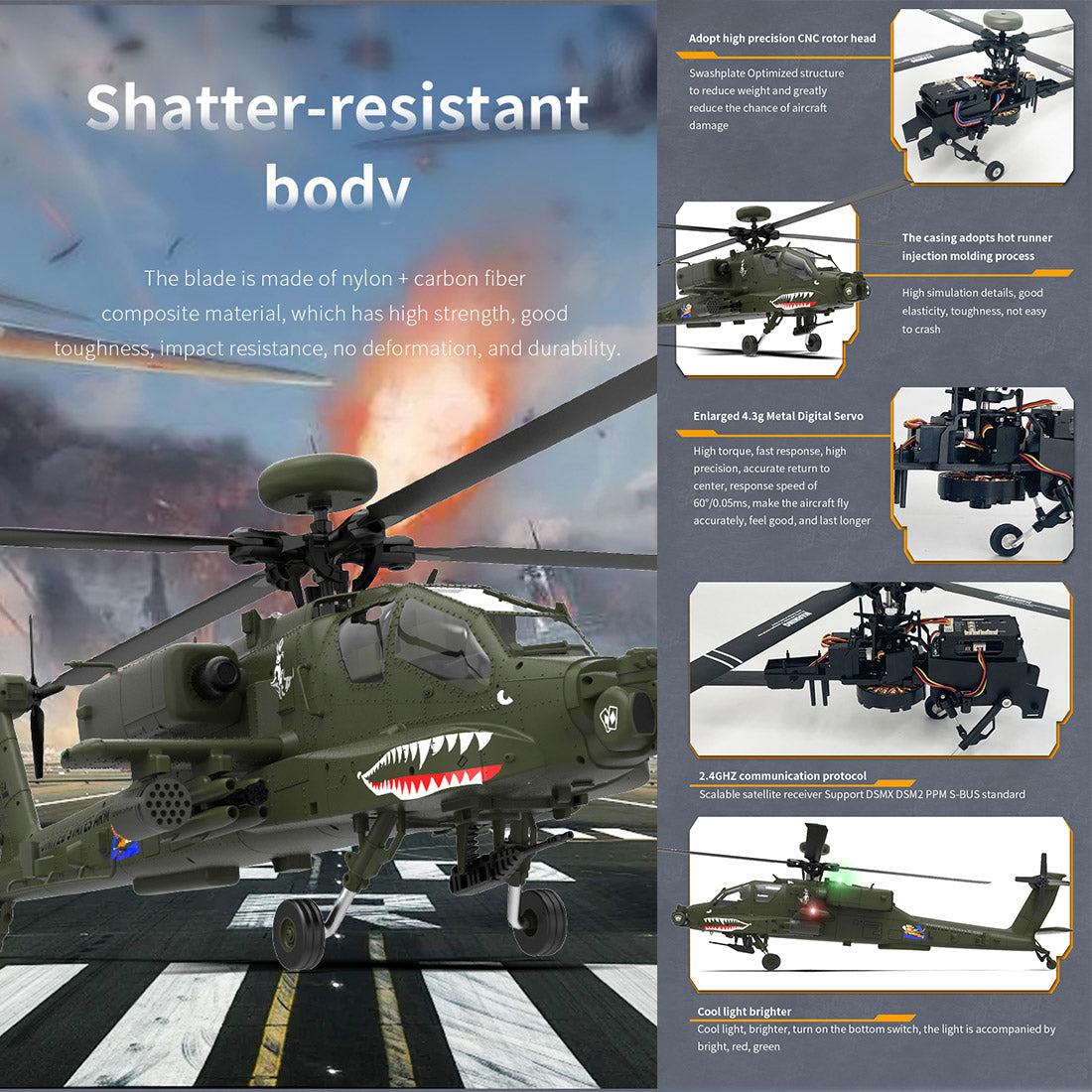 YU XIANG F11 AH-64 1/32 Scale 2.4G 6CH Ready-to-Fly Helicopter Model - DIY Eng Mod helicopter Diyengmod