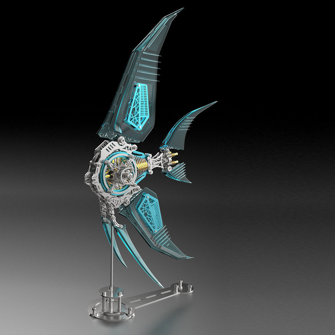 Vibrant Steampunk Mechanical Angelfish 3D Assembly Model Kit with Unique Creative Fins - DIYEngMod 3D Puzzle Model Kit Diyengmod