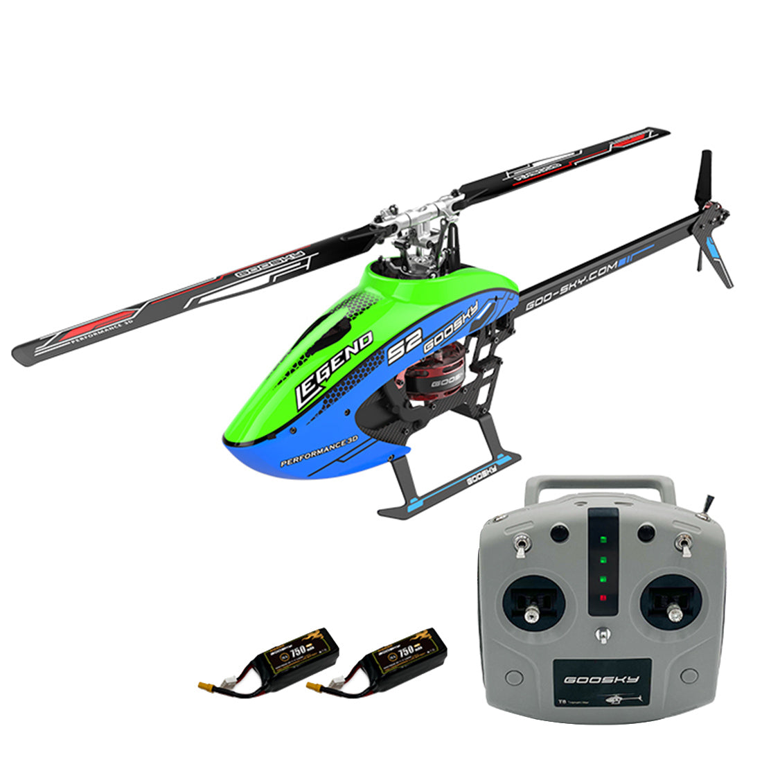 GOOSKY S2 6CH 3D Aerobatic RC Helicopter - Dual Brushless Motor Ready-to-Fly Model RC Airplane Diyengmod Blue & Green Right-hand Flight Control