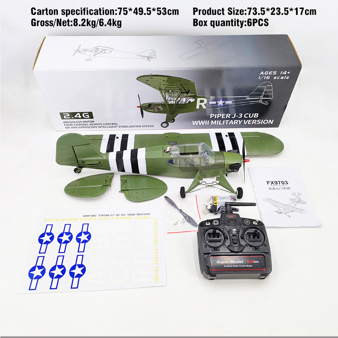 1/16 Scale WWII PIPER J-3 CUB Ready-to-Fly RC Aircraft - 4 Channel Brushless Model Plane RC Airplane Diyengmod