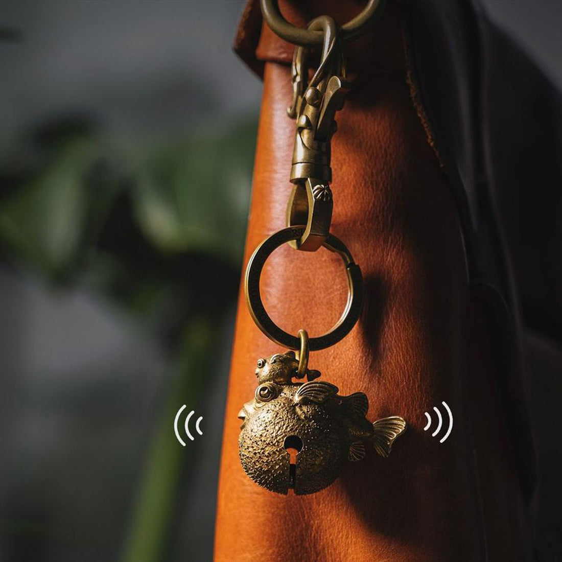 Puffed Up Elegance: Brass Globefish Bell Keychain Pendant Accessories Diyengmod