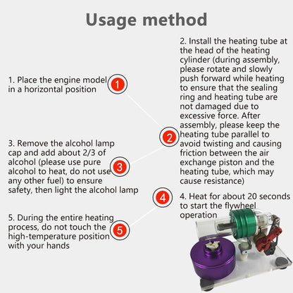 Colorful Mini Beta Hot Air Stirling Engine Model with Wooden Base Stirling Engine Diyengmod