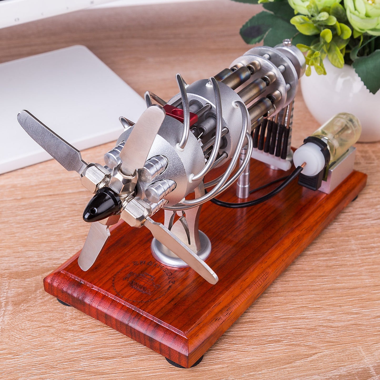 16-Cylinder Swash Plate Stirling Engine Model with Digital Voltage Meter and LED Display - DIY Engineering Kit Multi-Cylinder Stirling Engine Diyengmod