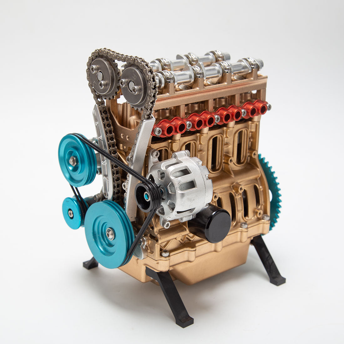 Full Metal TECHING L4 Working Engine Model - Assembled 4 Cylinder Car Engine Replica - Like New Condition - Perfect for Collectors DIY Engine Diyengmod