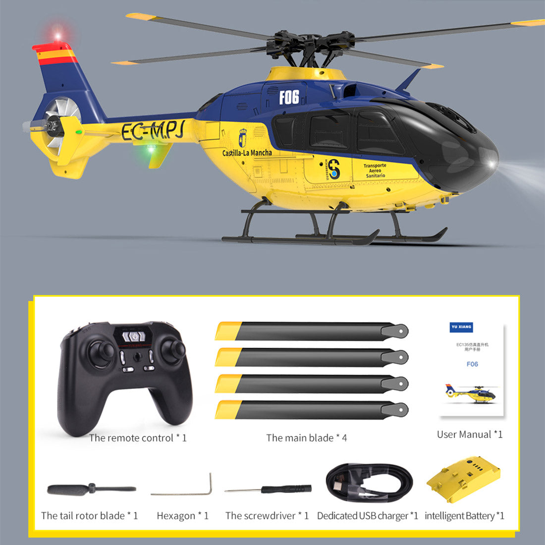 YU XIANG EC-135 1/36 Scale Brushless RC Helicopter with Dual-Shaft Drive and 6CH Stability System RC Airplanes Diyengmod