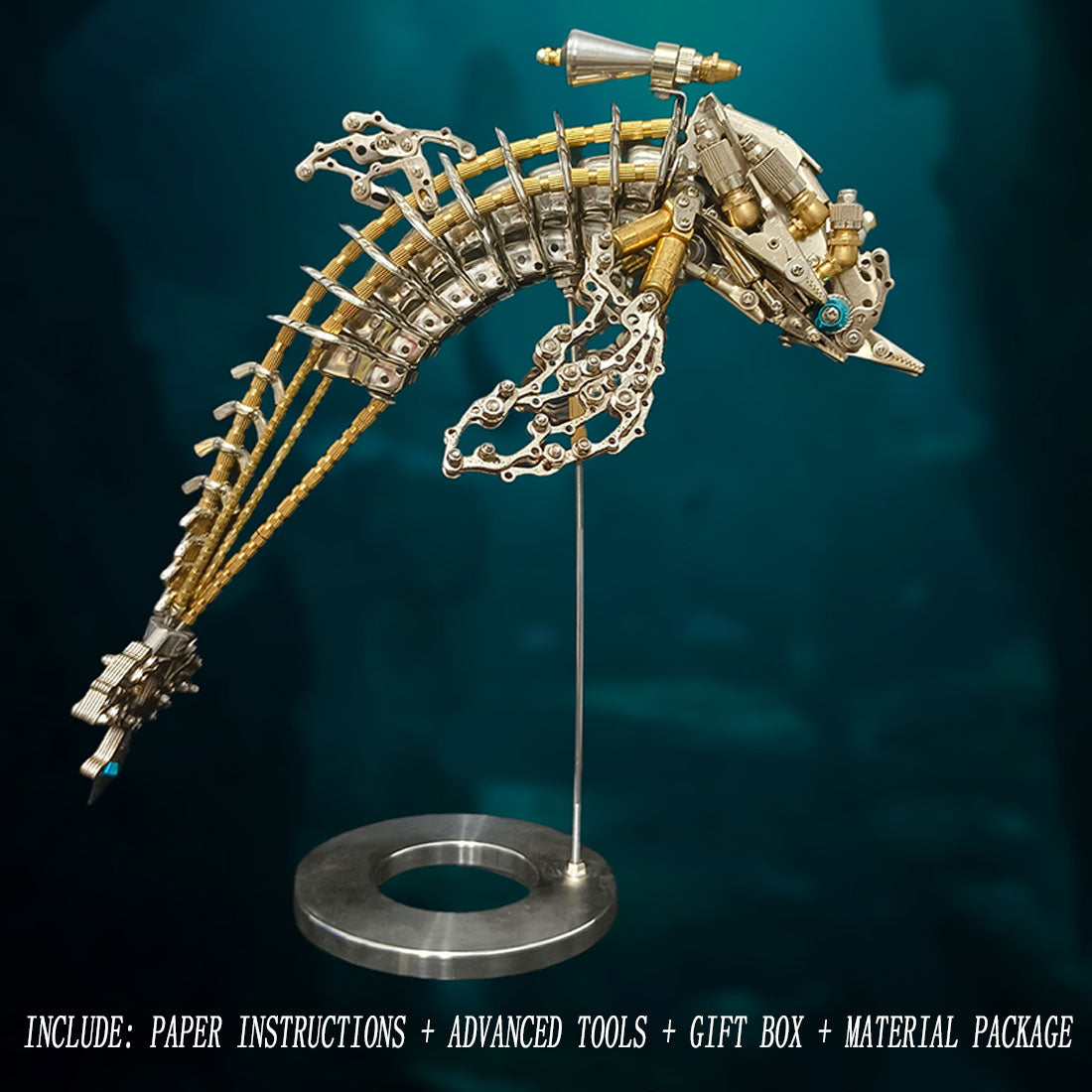 Steampunk 3D DIY Metal Dolphin Assembly Kit - Bionic Oceanic Model Desk Decor 3D Puzzle Model Kit Diyengmod