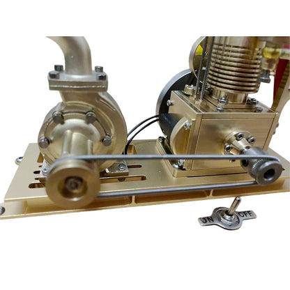 Miniature 1.6cc Vertical Air-Cooled Gasoline Engine Model with Vane Pump and Wooden Base Engine Models Diyengmod