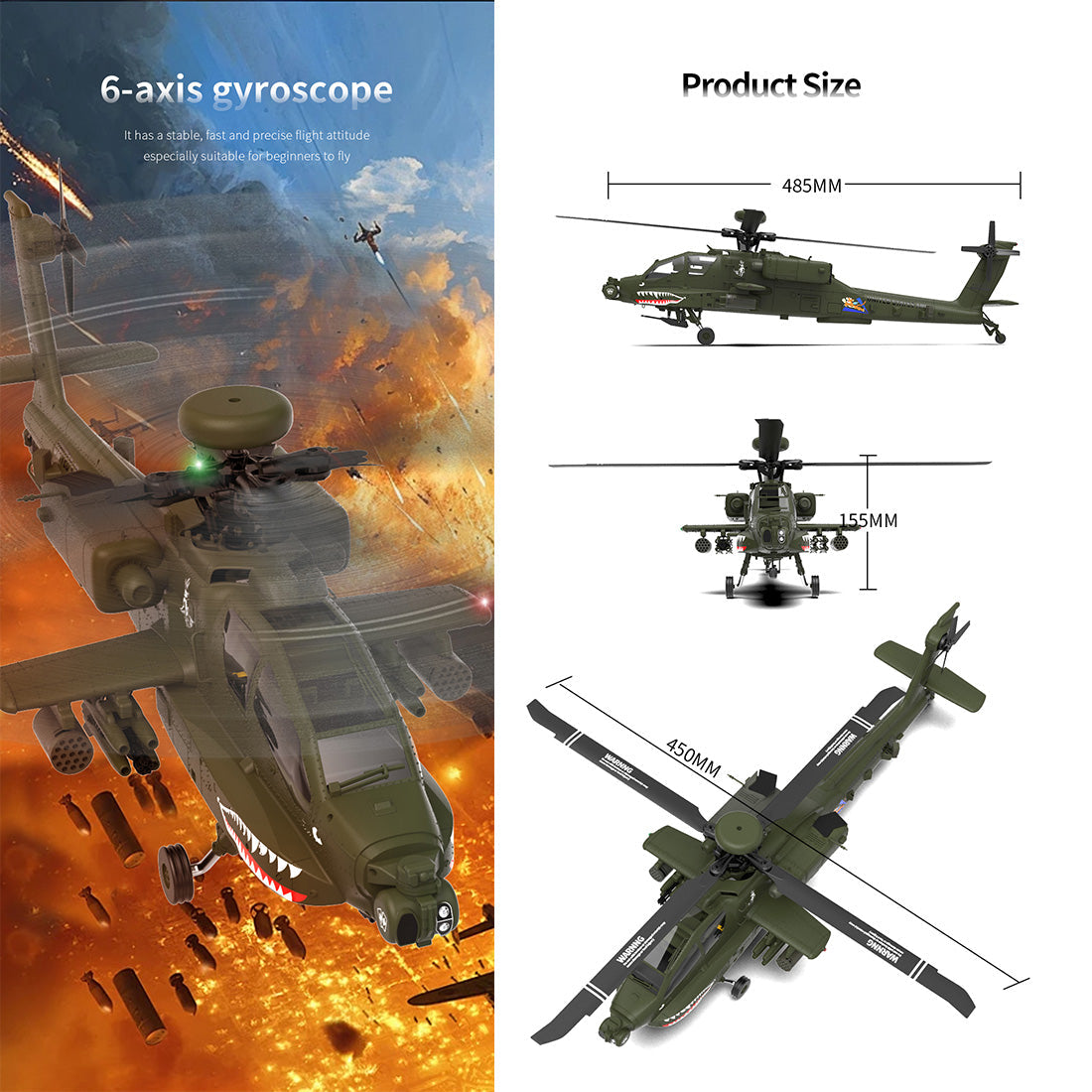 YU XIANG F11 AH-64 1/32 Scale 2.4G 6CH Ready-to-Fly Helicopter Model - DIY Eng Mod helicopter Diyengmod