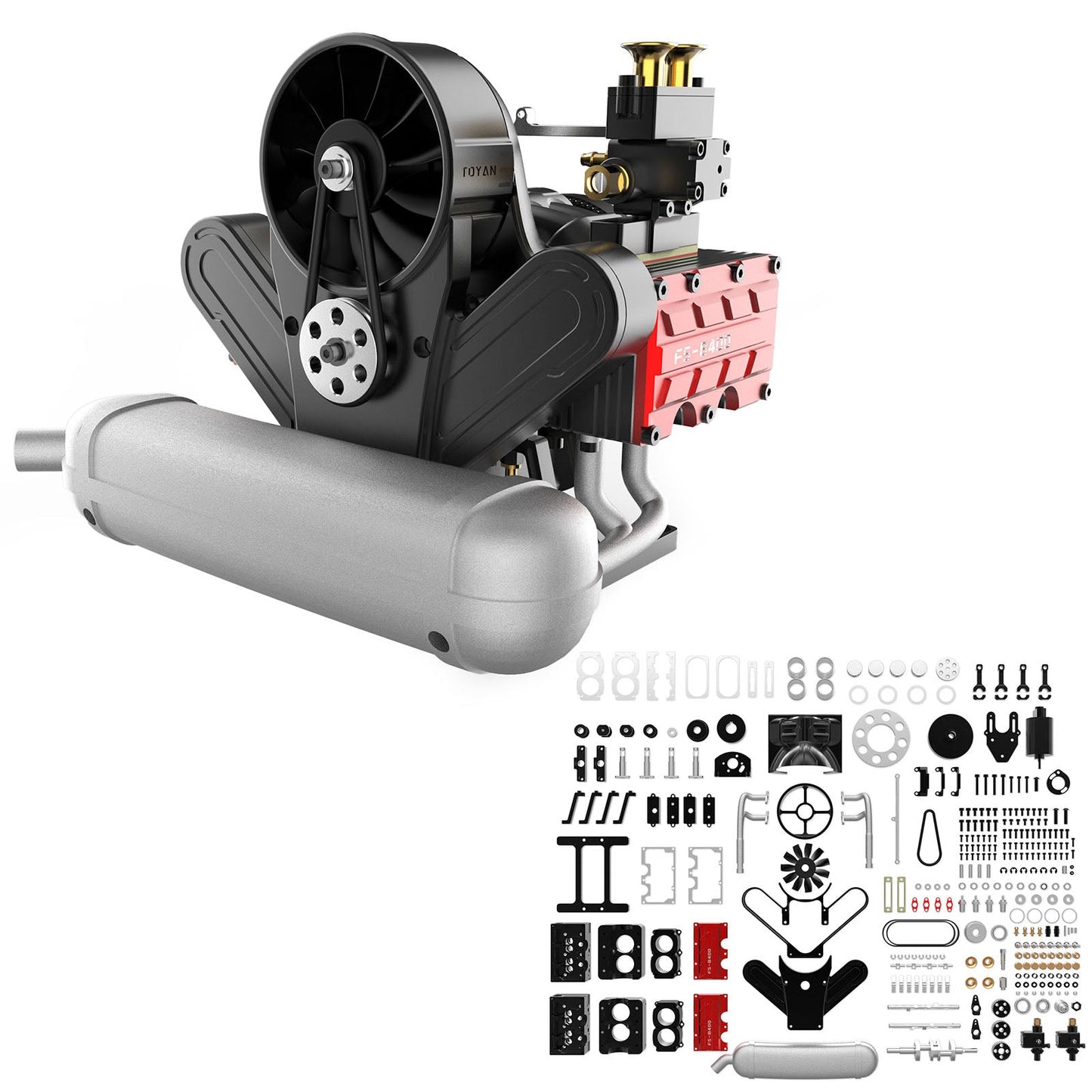 TOYAN FS-B400 14cc Boxer Engine Model Kit - Horizontal Opposed 4 Cylinder Nitro H4 Engine Toyan Engine Diyengmod KIT