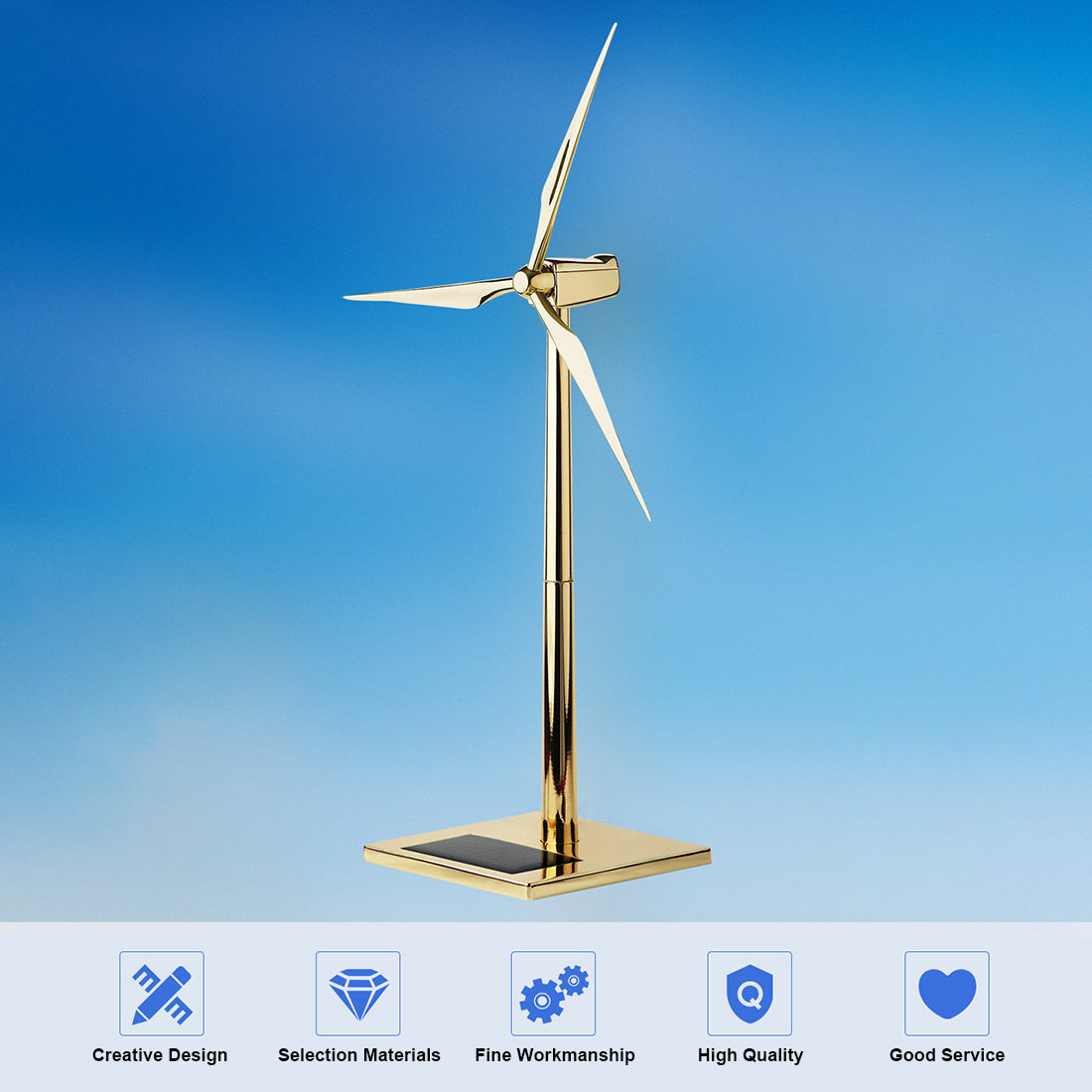 Golden 3D Metal Solar-Powered Windmill Assembly Model - DIY Engineering Decoration 3D Puzzle Model Kit Diyengmod