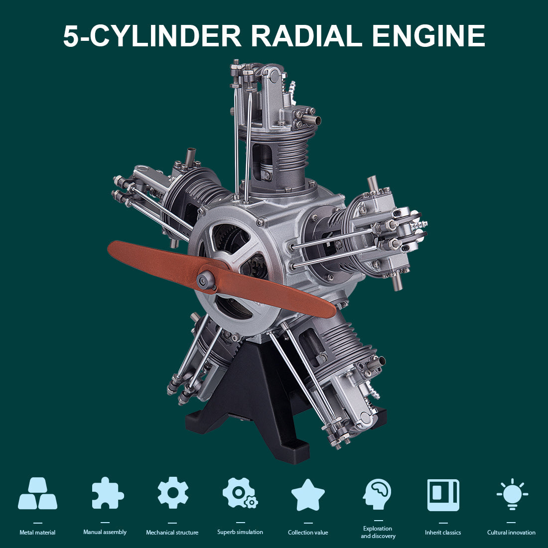 Build Your Own Functional 5 Cylinder Radial Engine Model Kit - TECHING 1:6 Scale Full Metal Engine Kit with 230+ Parts Engine Model Diyengmod