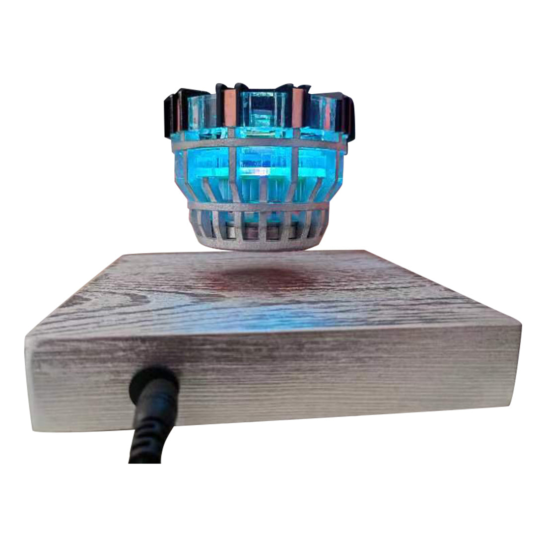 Blue Light Magnetic Levitation Reactor with Wooden Base - Creative Sci-Tech Model Engine Models Diyengmod