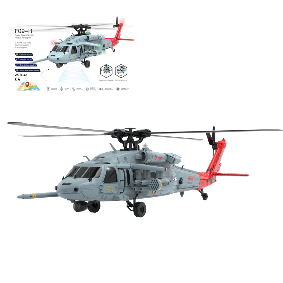 YU XIANG F09-H SH60 Seahawk 8-Channel Remote Control Helicopter - 1/47 Scale Dual Brushless 3D Stunt Model with GPS and Advanced Flight Features RC Airplanes Diyengmod