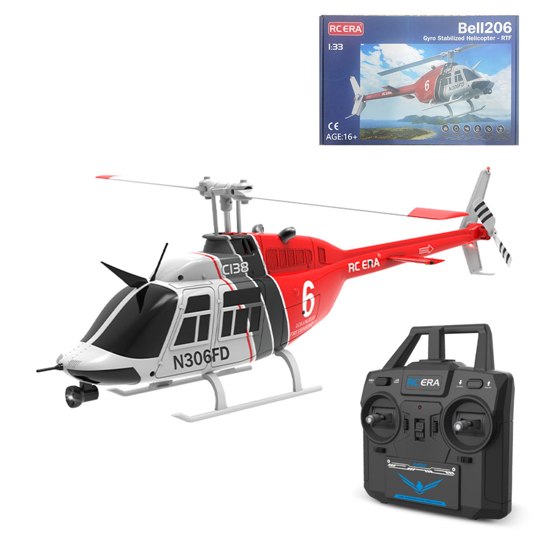 RC ERA C138 1/33 Scale BELL 206 Gyroscopic Helicopter Model - 2.4G 6CH Single-Rotor with Altitude Hold RC Airplanes Diyengmod